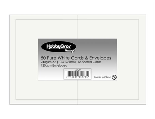Kort og kuverter Pure white 50sæt A6 Kort 240g Kuvert 120g